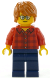 LEGO hol131 Plaid Flannel Shirt with Collar and 5 Buttons, Dark Blue Legs, Dark Orange Hair, Glasses